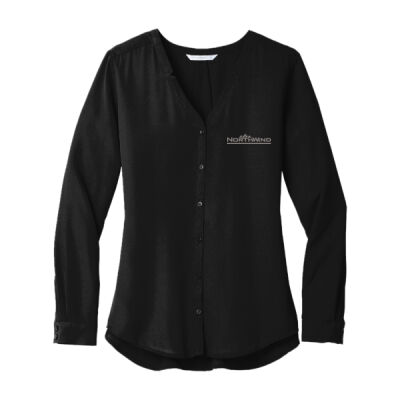 Embroidered - Ladies Long Sleeve Button Front Blouse Thumbnail