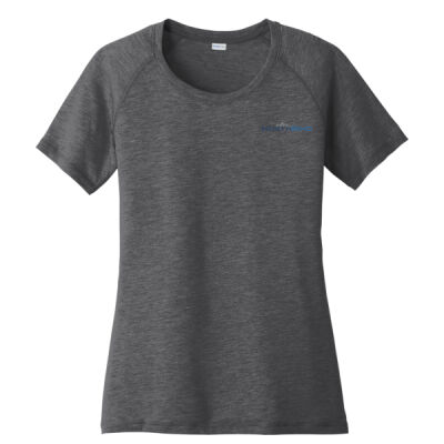 Crest Print  - Ladies PosiCharge &#174; Tri Blend Wicking Scoop Neck Raglan Tee Thumbnail