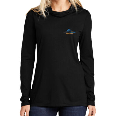 Crest Print  - Ladies PosiCharge ® Tri Blend Wicking Long Sleeve Hoodie Thumbnail