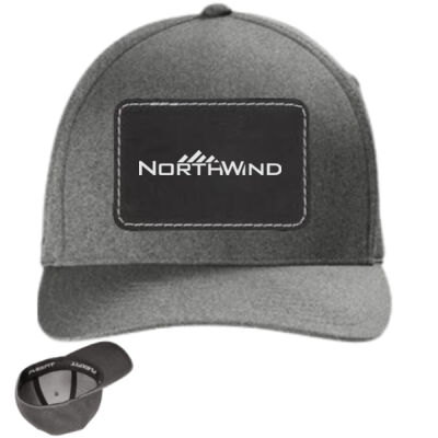 Printed  - Leather Patch  Flexfit ® Melange Unipanel ™ Cap Gray with Black Patch Thumbnail