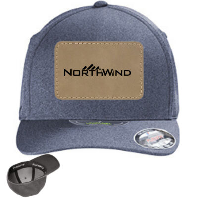 Embroidered  - Leather Patch  Flexfit ® Melange Unipanel ™ Cap Navy with Tan Patch Thumbnail