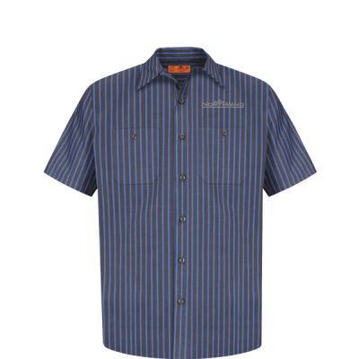 Embroidered  - Short Sleeve Striped Industrial Work Shirt Thumbnail