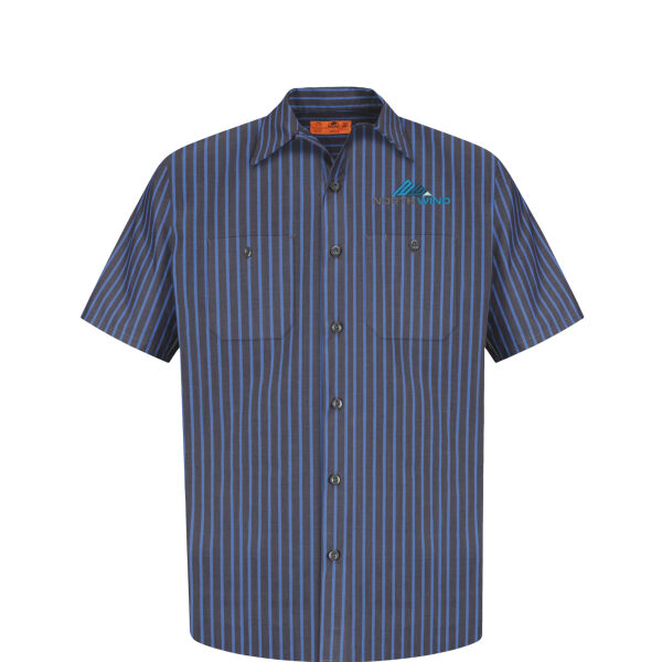 Embroidered  - Short Sleeve Striped Industrial Work Shirt Thumbnail