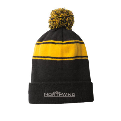 Embroidered  - Stripe Pom Pom Beanie Thumbnail