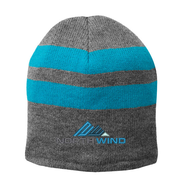 Embroidered  - Fleece Lined Striped Beanie Cap Thumbnail