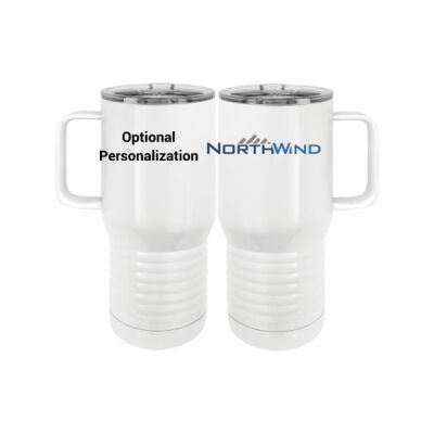Printed Personalized - 20 oz. Insulated Stainless White Travel Mug w/Slider Lid Thumbnail