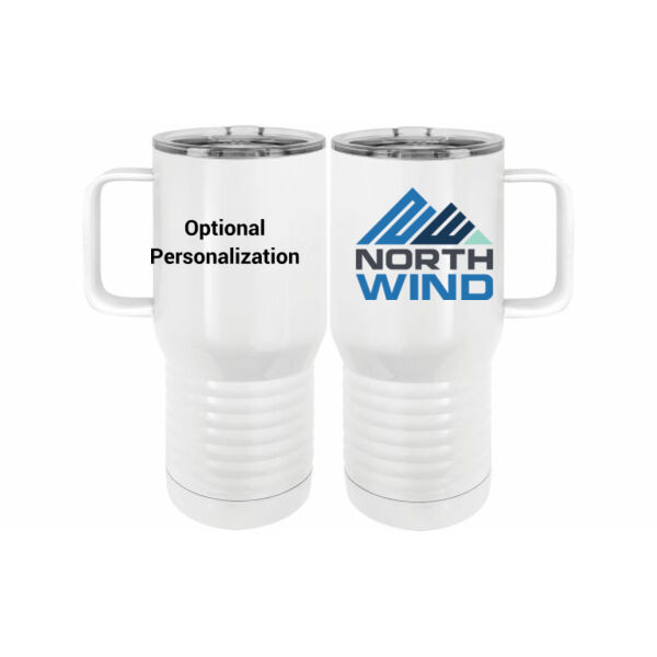 Printed Personalized - 20 oz. Insulated Stainless White Travel Mug w/Slider Lid Thumbnail