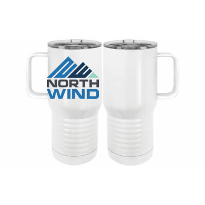 North Wind Printed - 20 oz. Insulated Stainless White Travel Mug w/Slider Lid Thumbnail