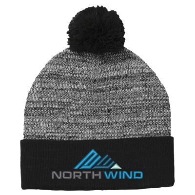 North Wind Embroidered - Heather Pom Pom Beanie Thumbnail