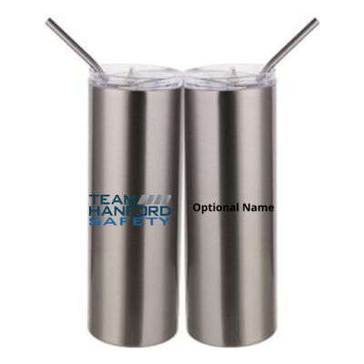 Personalized Team Hanford Safety Printed - 20 oz Stainless Silver Skinny Tumbler with Stainless Straw and Lid Thumbnail