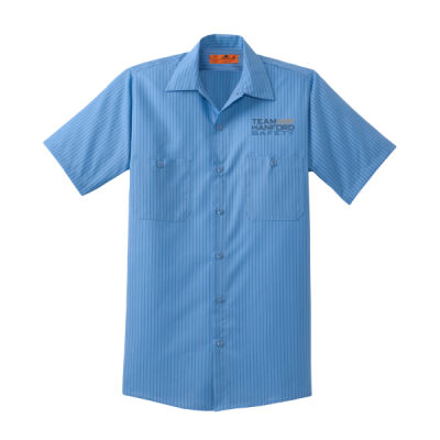 THS embroidered  - Short Sleeve Striped Industrial Work Shirt Thumbnail