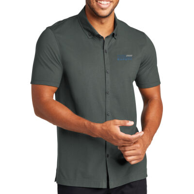 THS embroidered  - Stretch Pique Full Button Polo Thumbnail