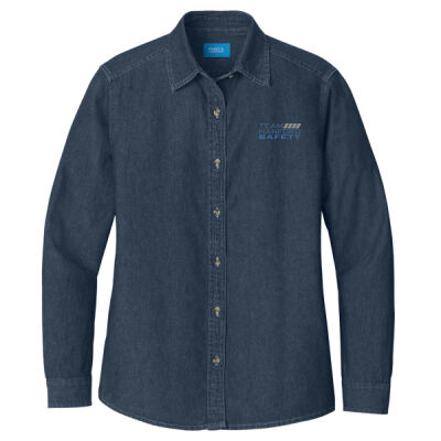 THS embroidered  - Ladies Long Sleeve Value Denim Shirt Thumbnail