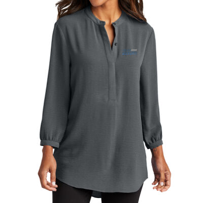 THS embroidered  - Women's 3/4 Sleeve Textured Crepe Tunic Thumbnail